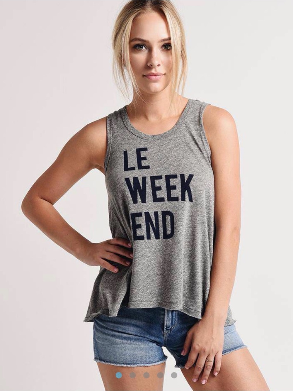 Sundry Gray Tank Top with Navy 'LE WEEK END' Graphic